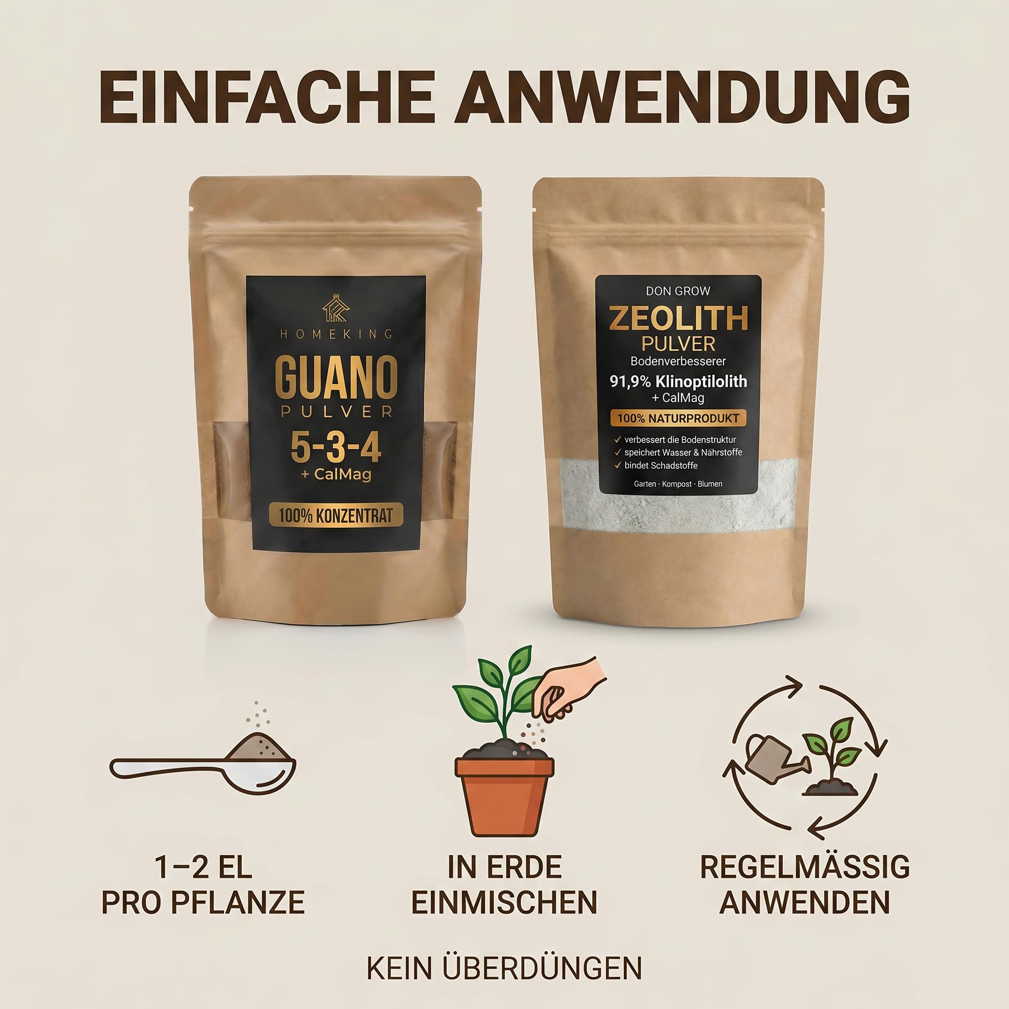 Bodenaktivator für Tomaten & Gemüse – Guano Pulver + Zeolith Pulver als Bodenverbesserer und Nährstoffspeicher für Garten & Hochbeet – 4,5 Kg – HOMEKING