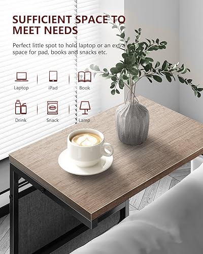 Miniatura 5 de Vantic Mesa auxiliar en forma de C, mesa auxiliar de sofá pequeña con bolsa de almacenamiento, mesa resistente debajo del sofá con marco de metal
