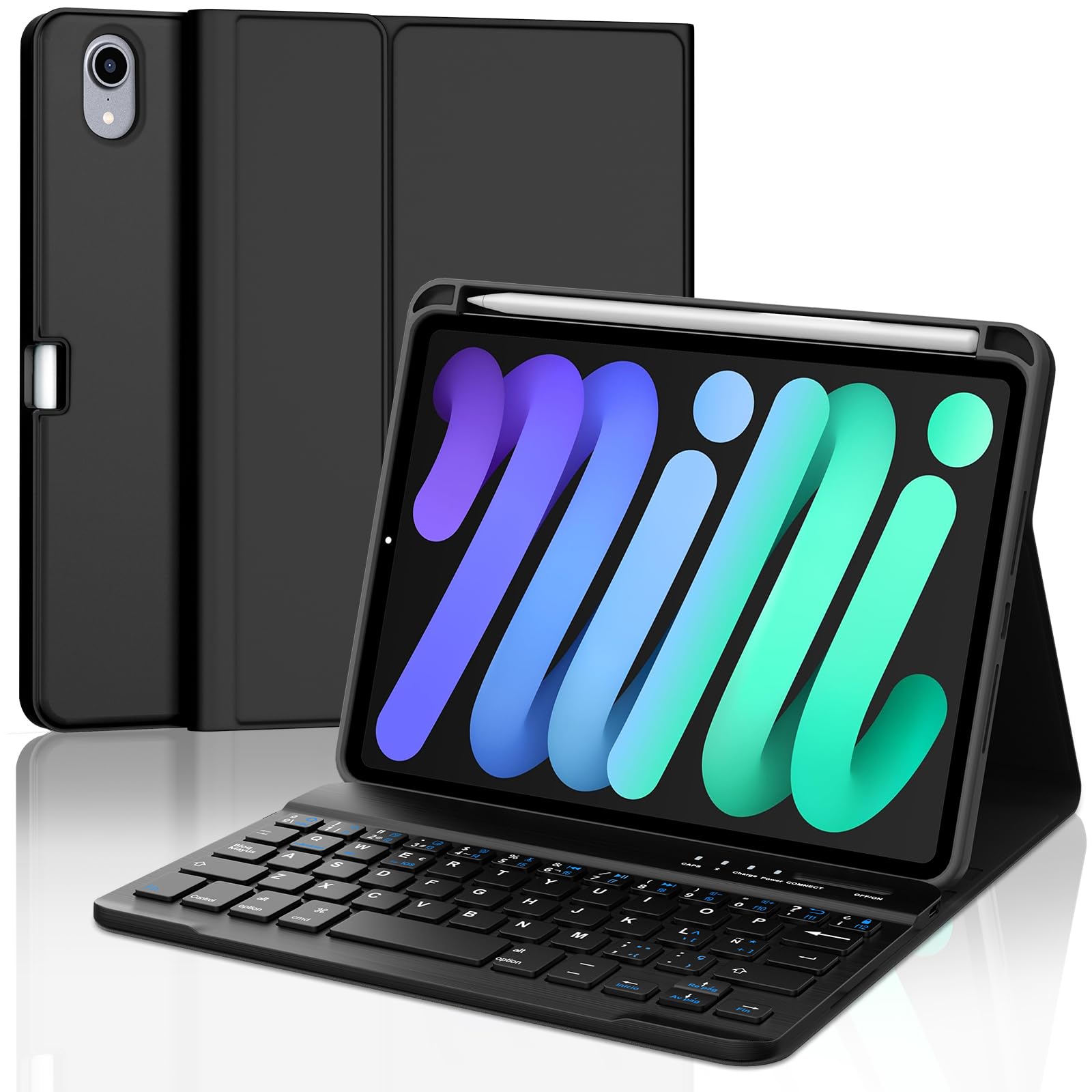 Funda con Teclado para iPad mini 7.ª Gen (A17 Pro, 2024)/6.ª Gen (2021) 8.3 Pulgadas, Teclado Bluetooth Desmontable con Funda Delgado y Portalápices para iPad mini 7.ª/6.ª Generación 8.3"-Negro