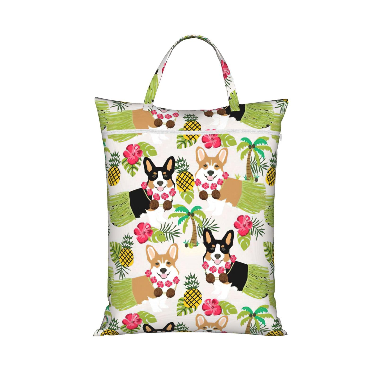 Pphgut 1 Pc Corgi Hawaiian Tropical Summer Pineapple Print Travel Laundry Bag Portable Dirt Clothes Bags Daily Hiking Camping Vacation