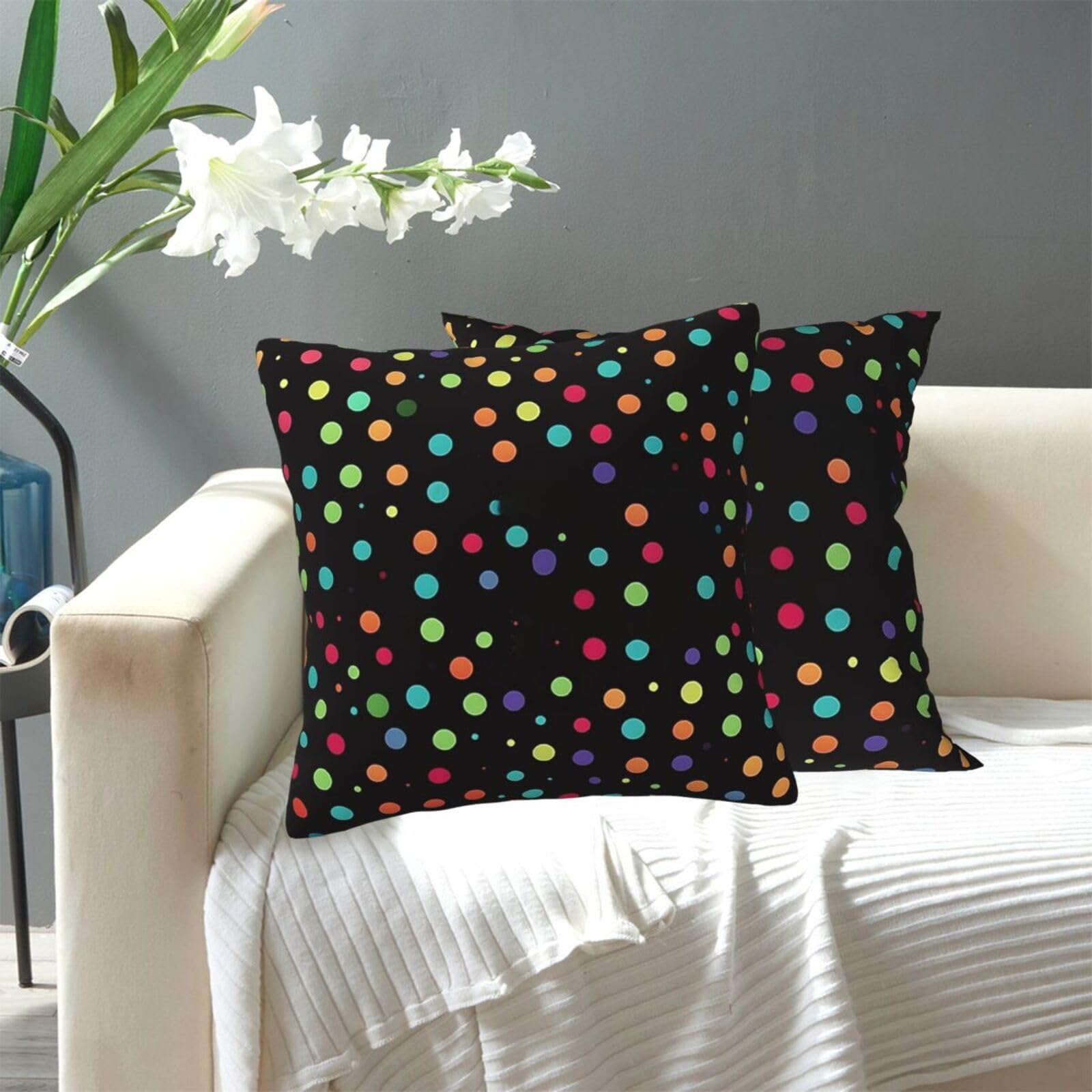 FekiLoot Decorative Throw Pillow Covers Modern Farmhouse Pillowcase Double Sided Cozy Cushion Cover for Sofa Couch Bed 16"X16" Black Polka Dot Background