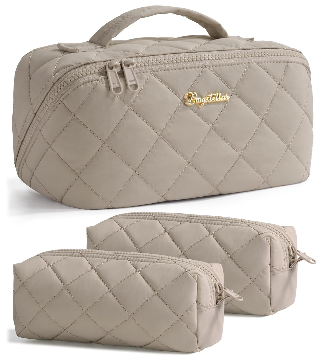 EACHY Travel Makeup Bag, Lychee Leather Large Capacity Cosmetic Bag for Women, Open Flat Toiletry Bag with TPU Brush Compartment, Waterproof Skincare Organizer Travel Essentials