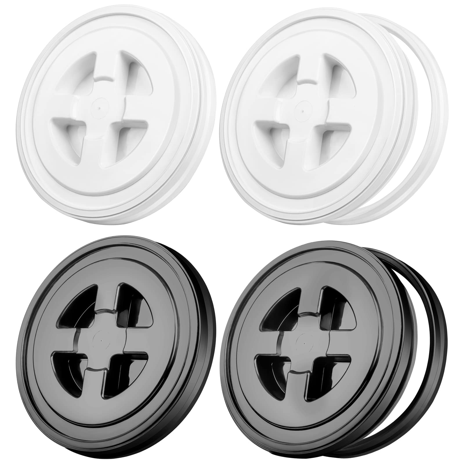 Aodaer 4 coperchi con guarnizione gamma, 5 galloni, coperchio per alimenti, coperchio riutilizzabile in plastica, coperchio per contenitori per alimenti (nero, bianco)