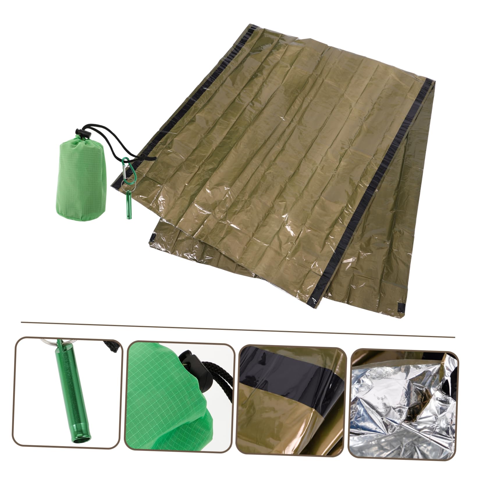 OSOLADY 1 Set Outdoor Space Blanket Travel Sleeping Sack Emergency Survival Blanket Sleeping Sack for Adults Hiking Blankets Sleep Sack Carabiner Emergency Bag Polyester Green