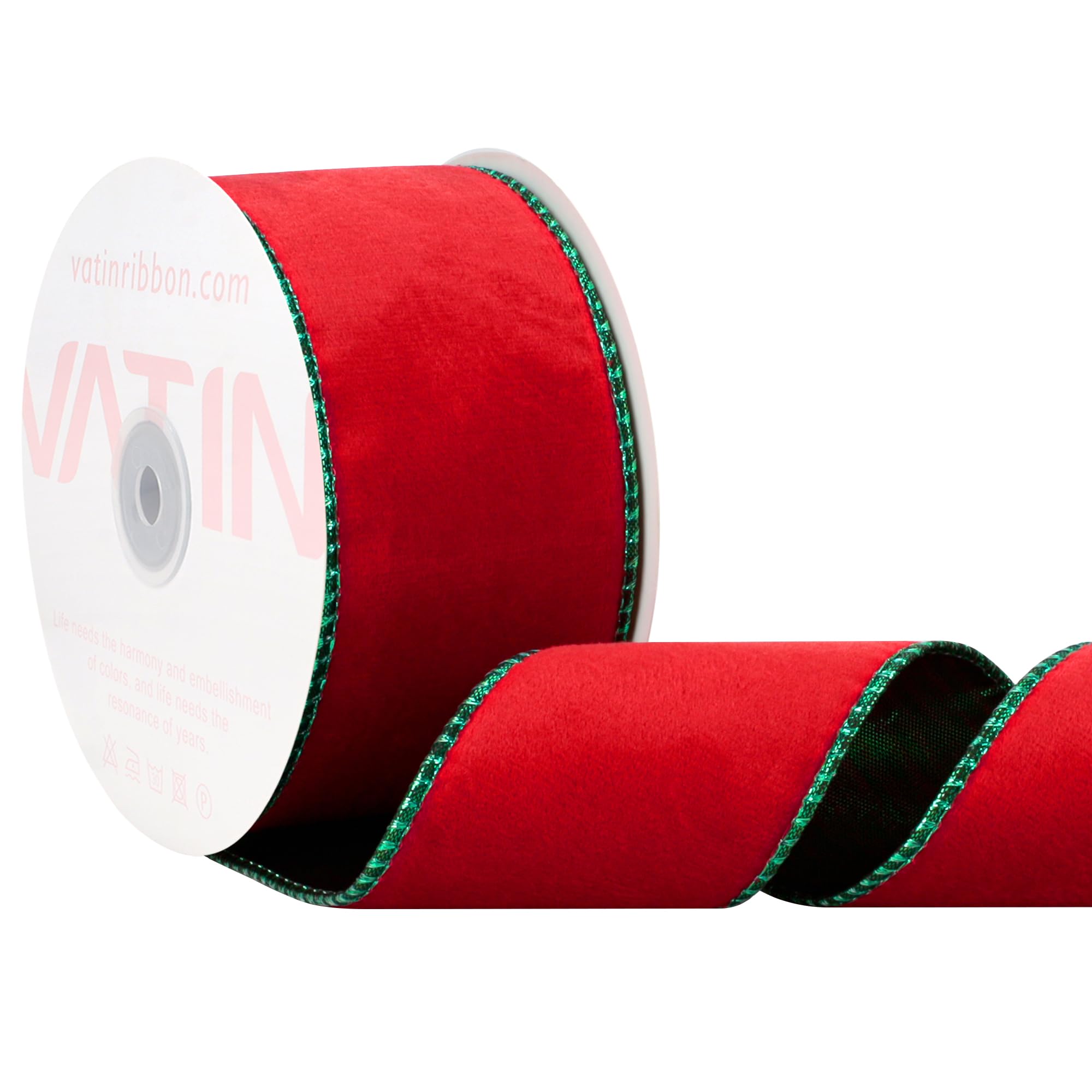 VATIN Red Velvet Wired Ribbon 2.5" Metallic Red Green Velvet Christmas Ribbon for Floral Arrangements Wrapping Gifts Stylish Decor Creation -