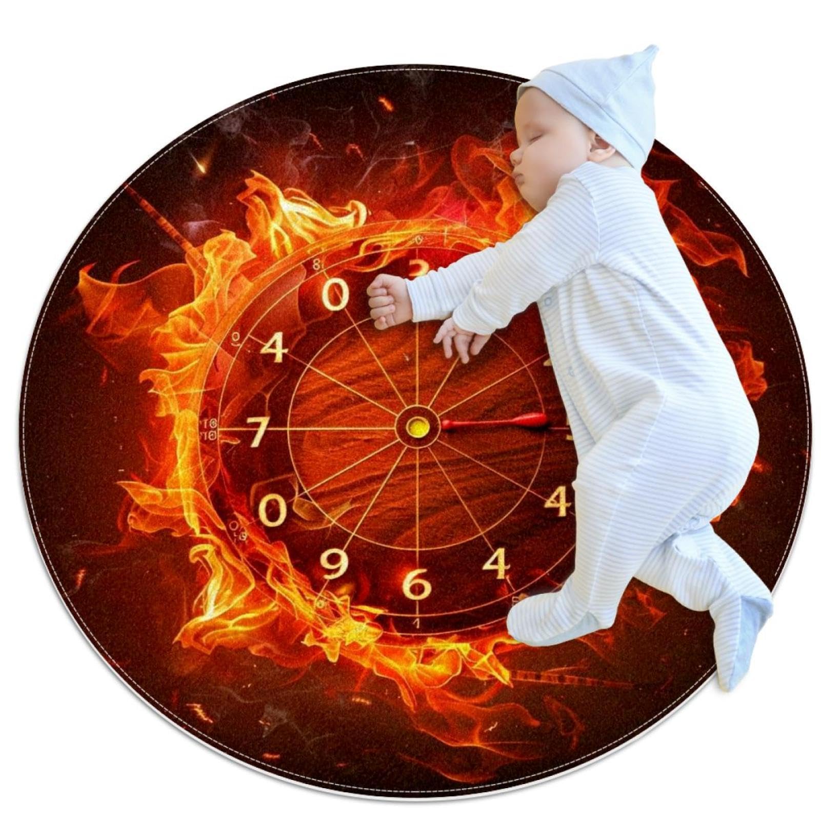 Tapis de salle de bain rond de 1m motif fléchettes flamme