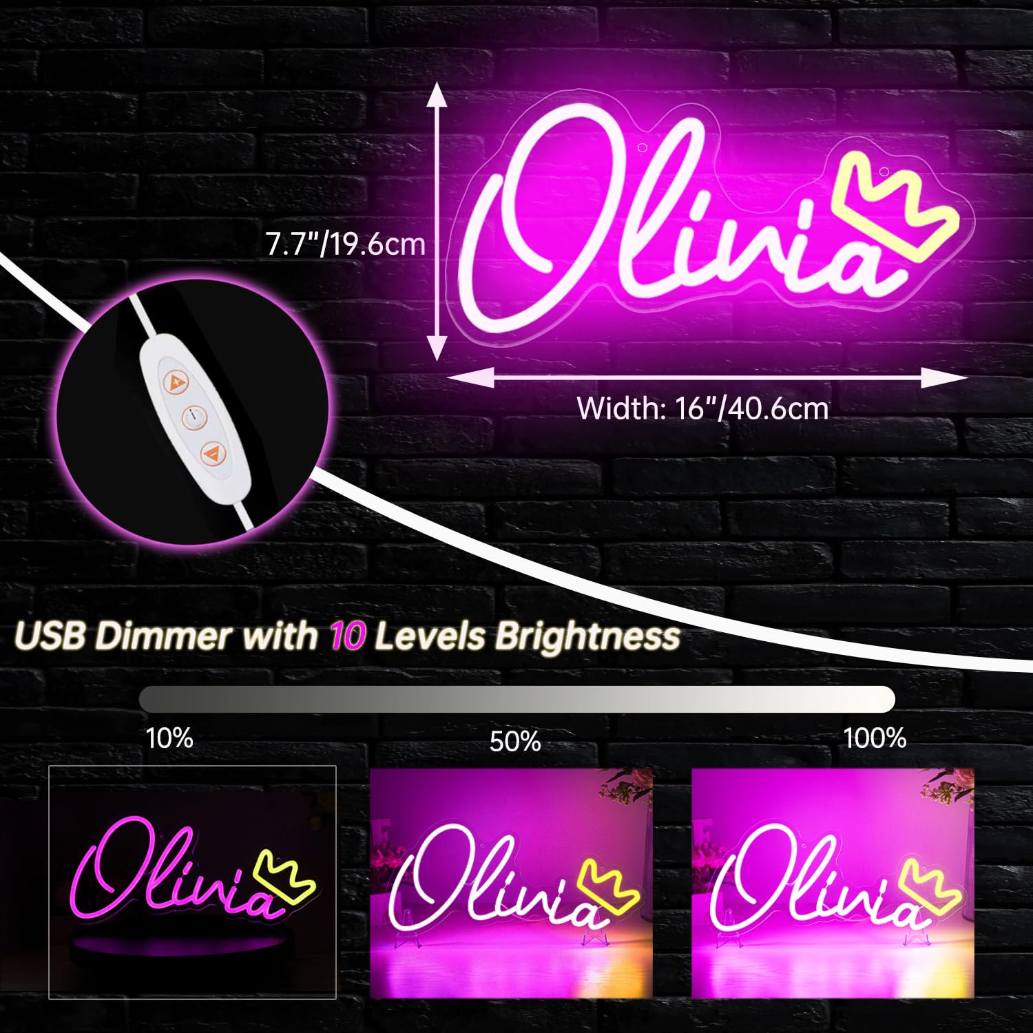 Olivia Name Neon Sign,LED Name Neon Light For Kids