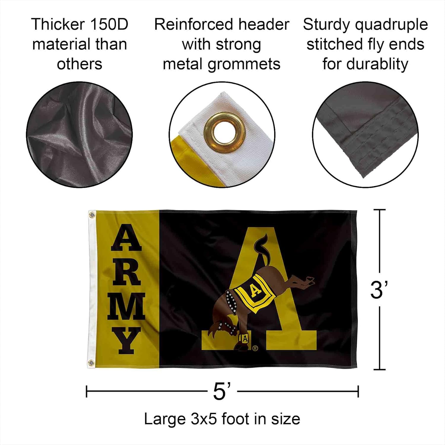 West Point Mule Army Black Knights University Large College Flag - Image 2