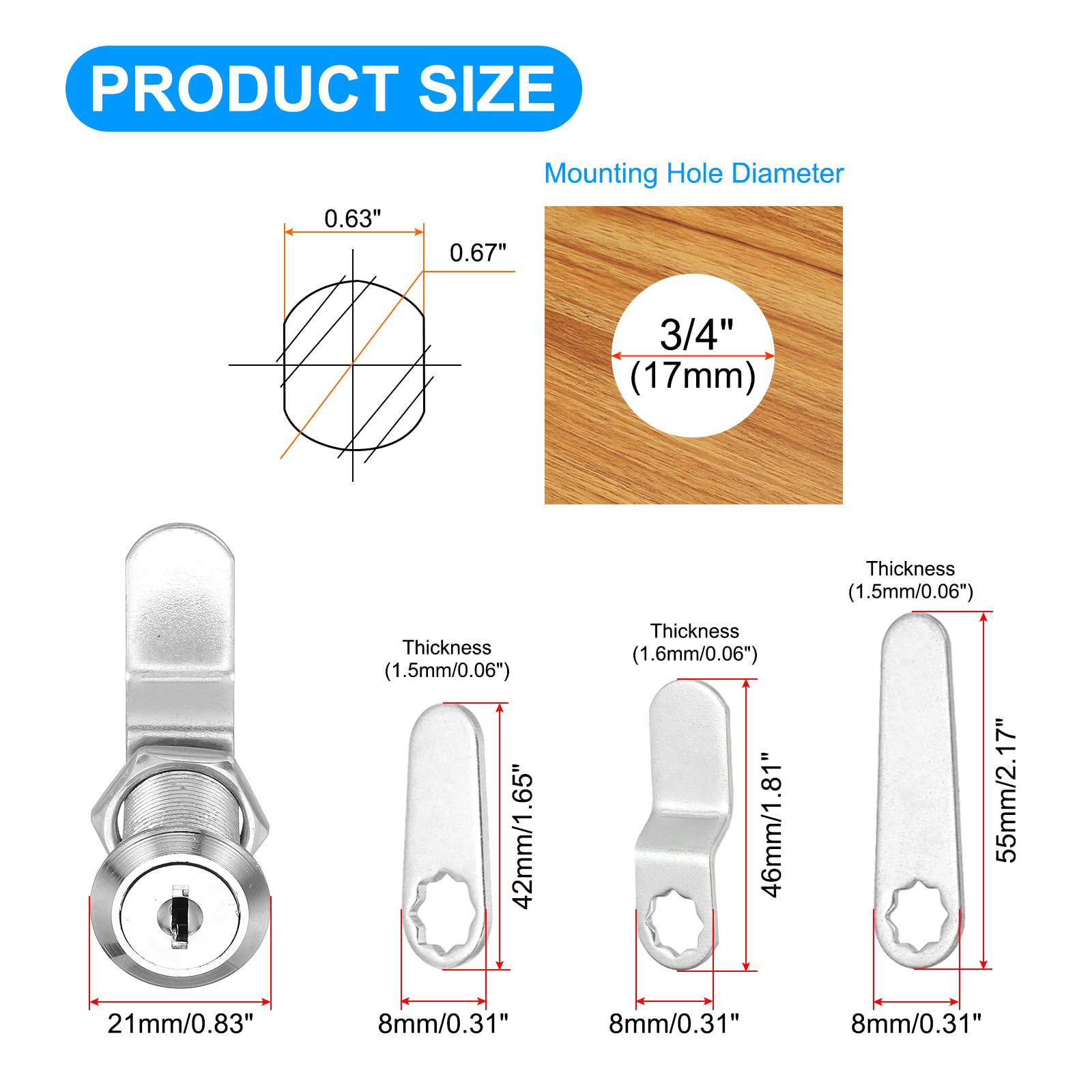 PATIKIL 1-1/8 Inch Keyed Alike Cabinet Locks with Key - Image 2