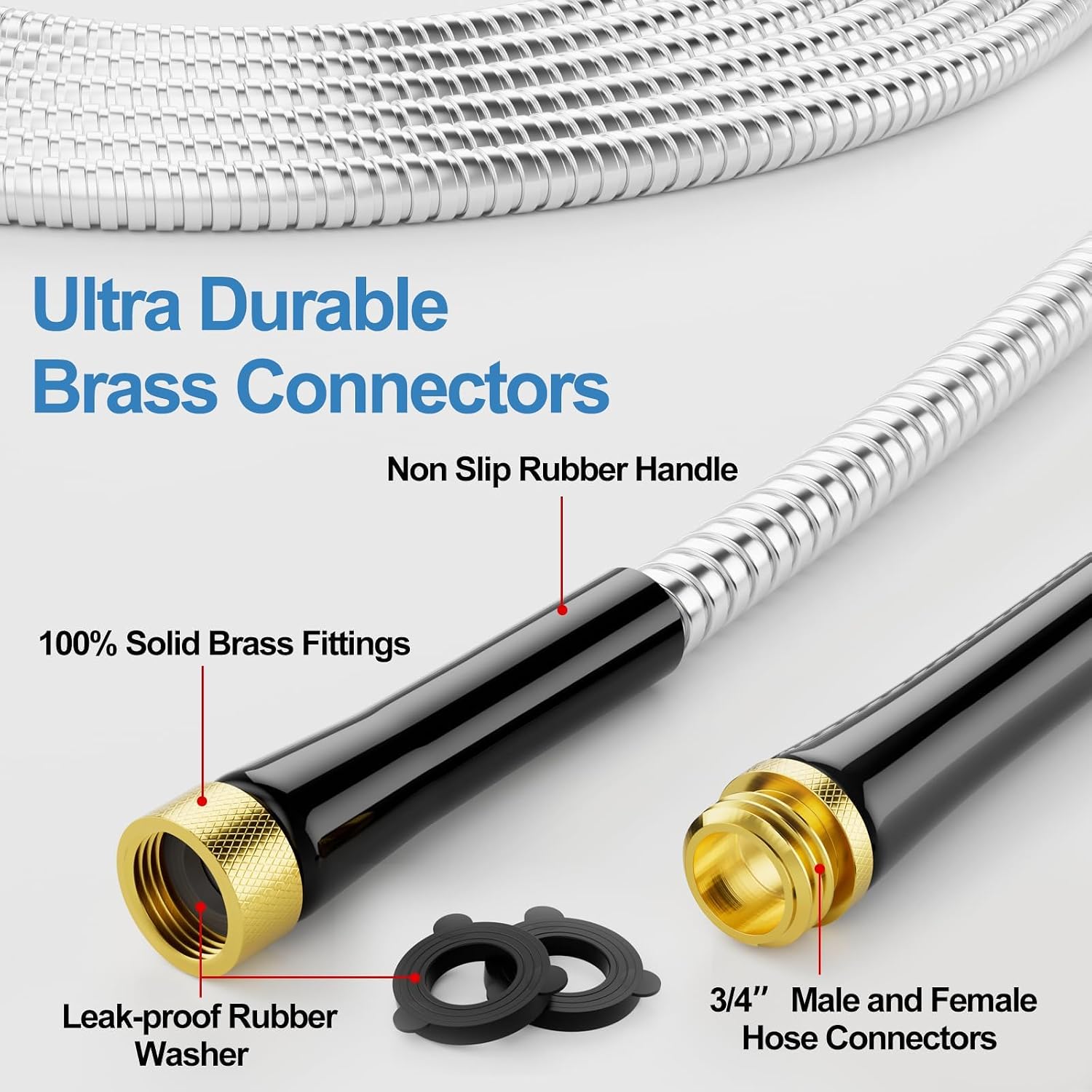 SPECILITE 25ft 304 Stainless Steel Metal Garden Hose with Rubber Grip image 2