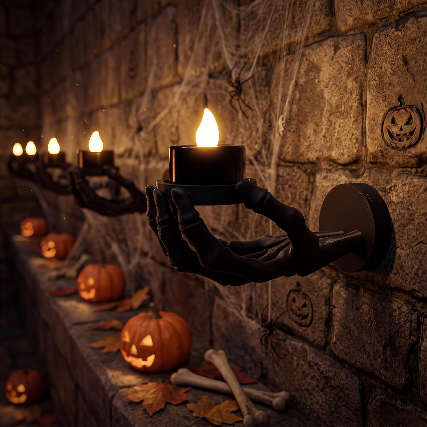 Havawish 6 Pcs Halloween Skeleton Hand Wall Candle Holder with LED Candles