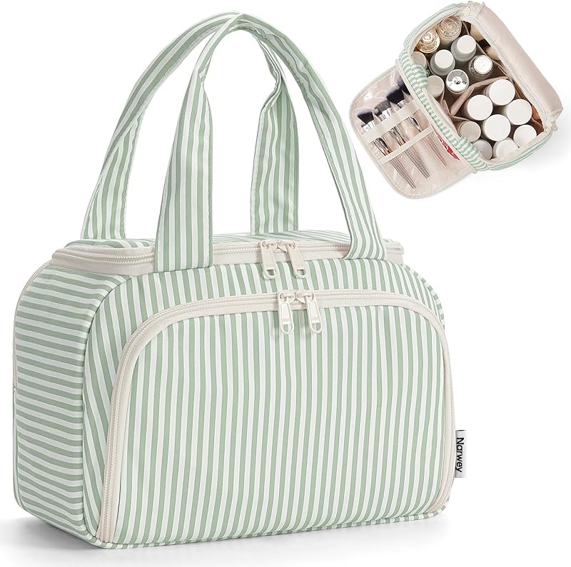 Necessaire de viagem Narwey com compartimentos, divisória ajustável e bolso em PVC, Y-Mint Green Stripe, 1 unidade