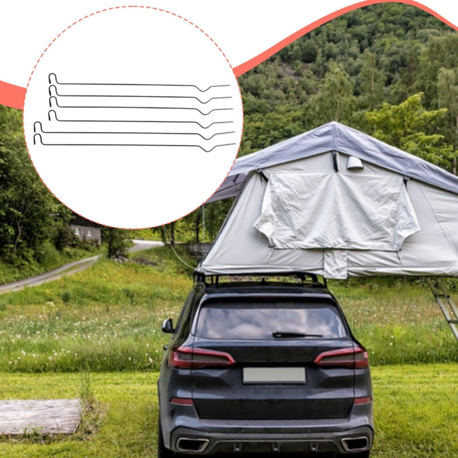 Gralara 6 Stück Fensterstützstange Auto Dachzelt Fensterstange Zubehör Ersatzstahlstange Vorzelt Unterstützungsstab Vorbau Trägerpol Eisenmaterial für