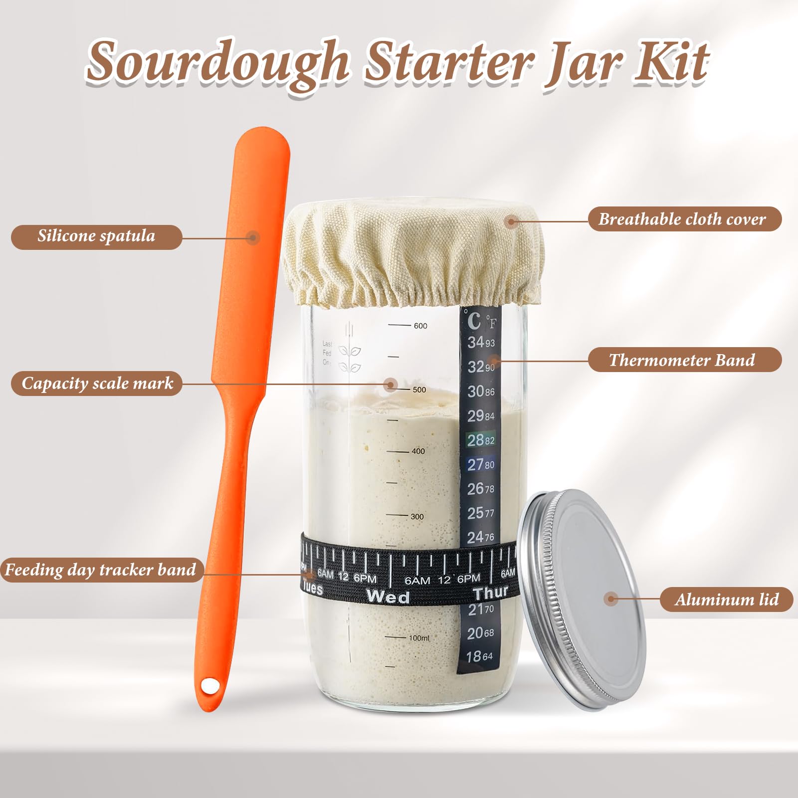 Banetones Para Pan, 18 Piezas Juego de Cestas para Fermentar Pan, Banneton Redondo y Ovalado, 650ml Vaso de Masa Madre, Sourdough Starter Kit, Kit Completo de Panadero