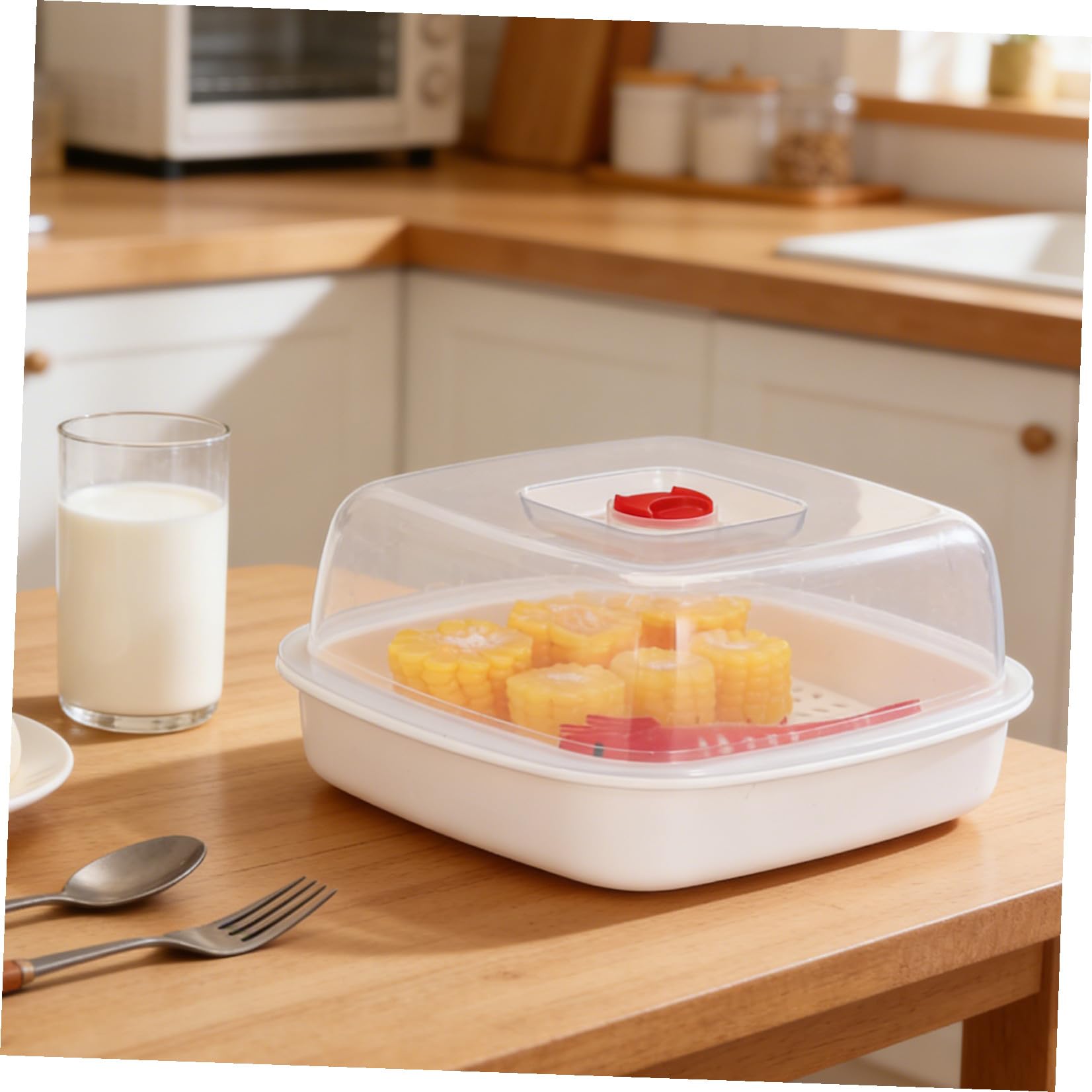 Generico Vaporiera Microonde Professionale in Plastico Manico, Contenitore per Alimenti al Vapore per Cucina e Cottura di Pesce e Ravioli