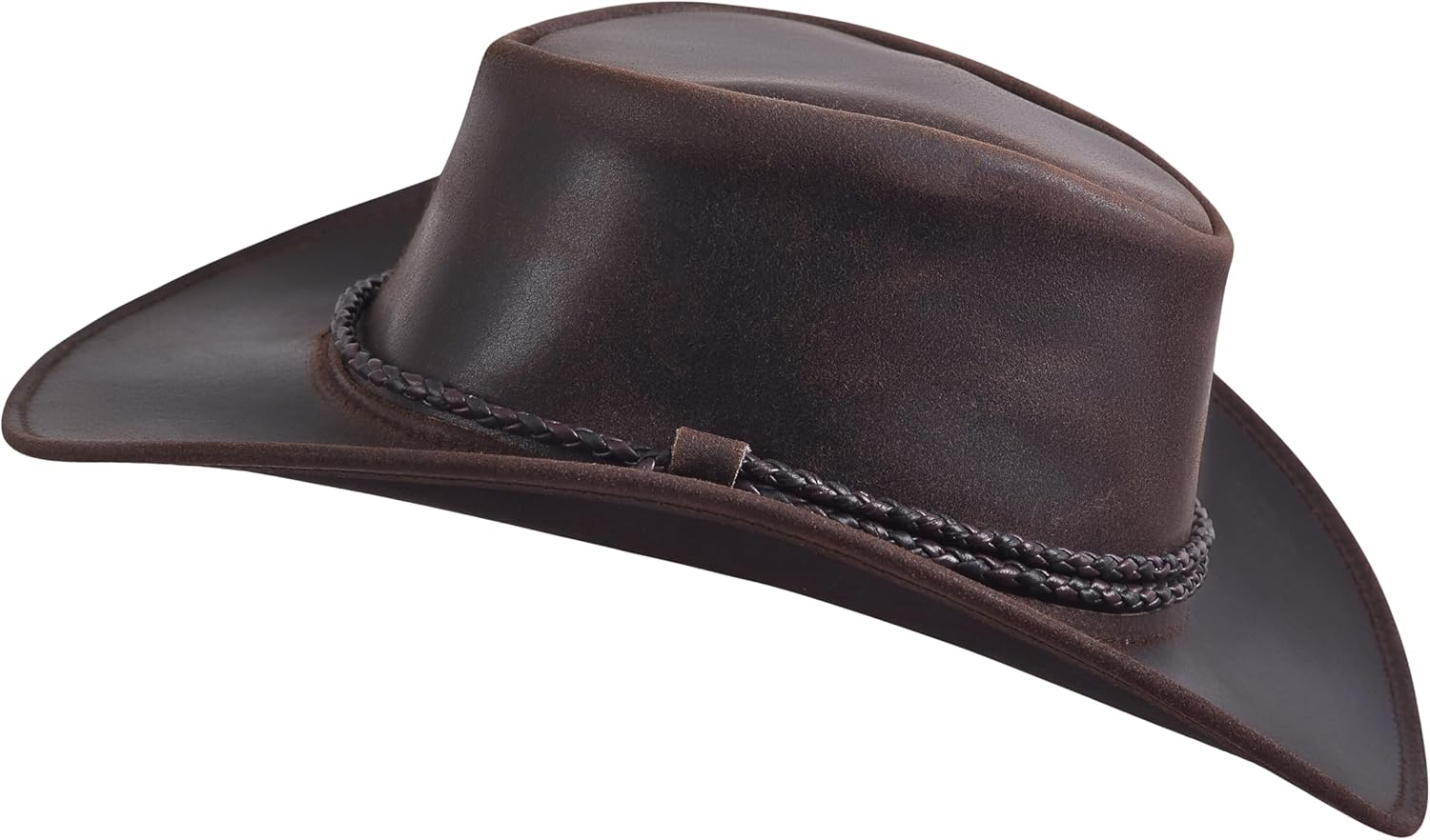 Sidewinder Mens Cowboy Leather Hat Western Style Unisex Shapeable Outback Classic Braided Hatband