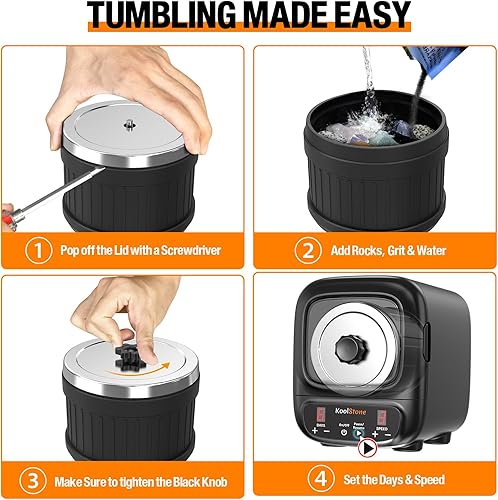 Miniatura 4 de Kit de vaso de roca profesional extra grande de 3 libras, reducción de ruido y pulidor de rocas con motor sin escobillas para adultos y niños,