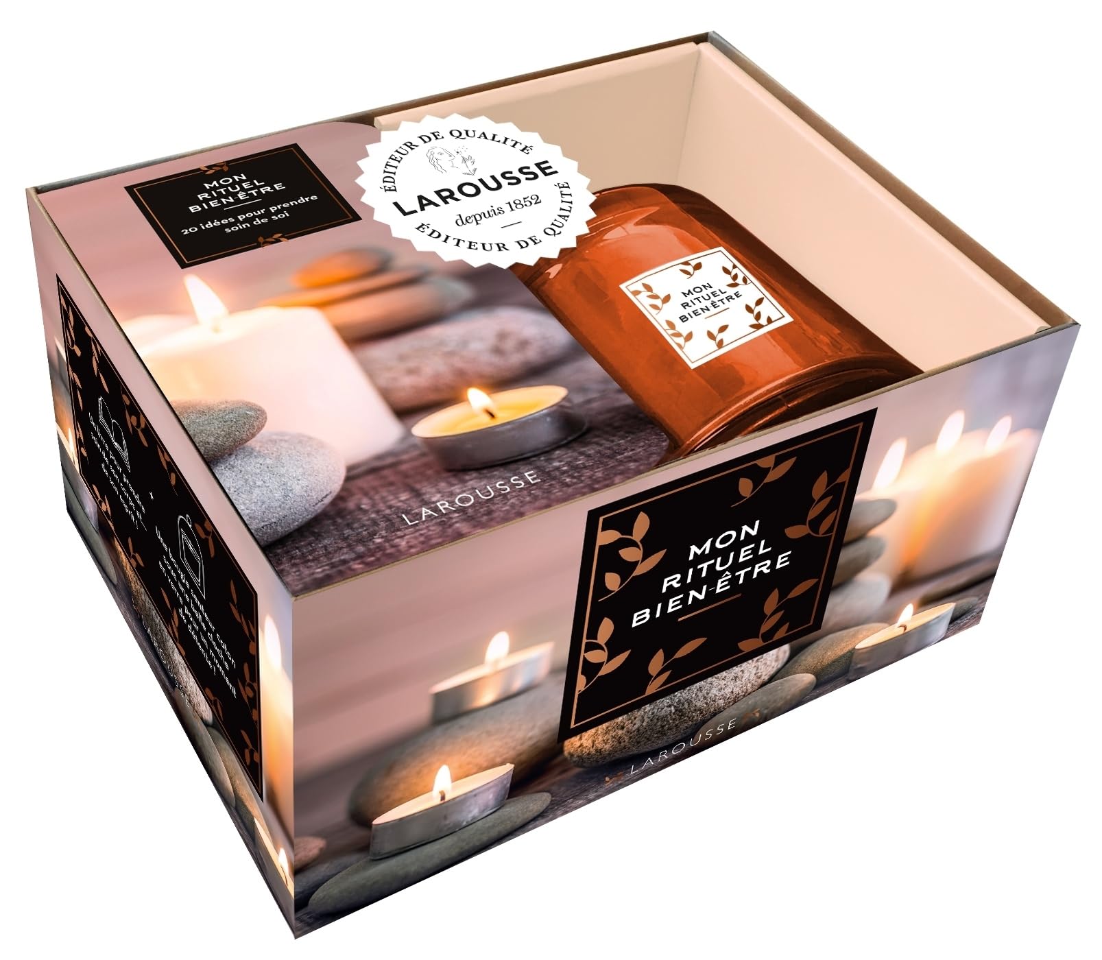 Coffret bougie "Mon rituel bien-être": Coffret avec un livre et une bougie senteur coton