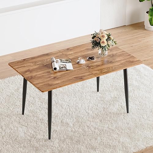 FURNITO Mesa de comedor extensible de 59 a 75 pulgadas, mesa de comedor grande para 4-8, mesa de comedor moderna con patas de metal, mesa de comedor
