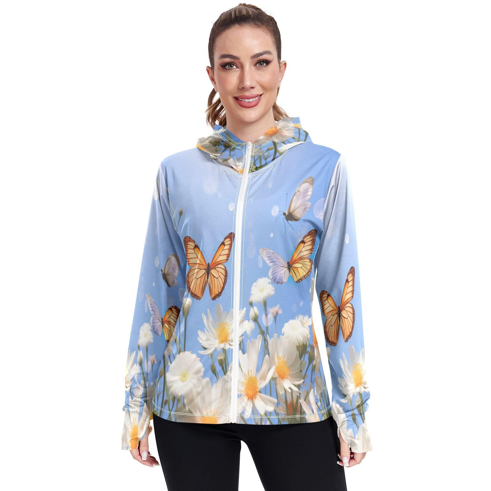 Kigai Flower Women's UPF 50+ Sun Protection Hoodie Jacket with Pocket Zip Long Sleeve Sun Shirt for Gardening Hiking Outdoor