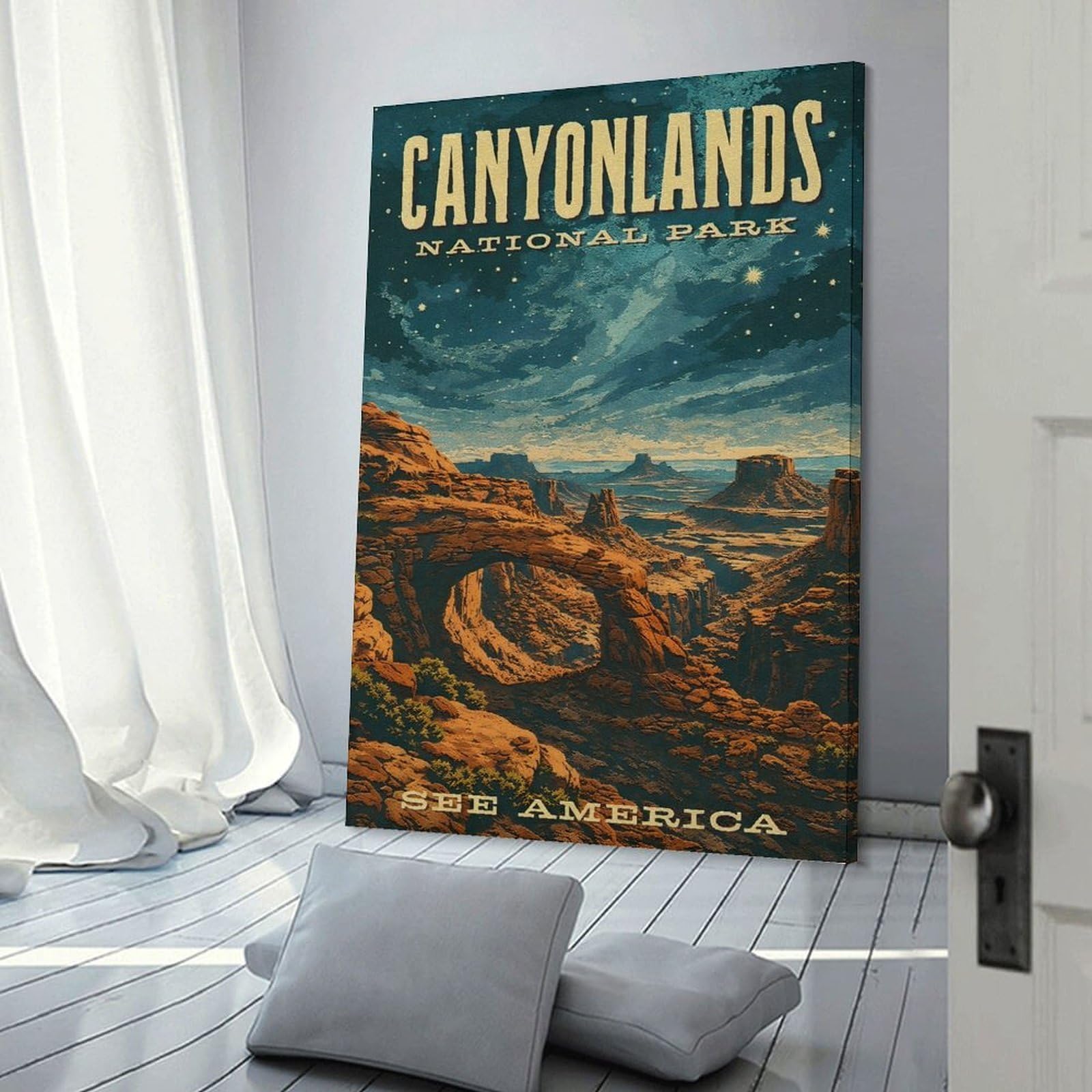Junmoney Canyonlands National Park Vintage Canvas Wall Decor 24x36inch(60x90cm), for Calm Bedrooms, Home Corners Or Flats, A Warm Accent for Relaxed Interiors