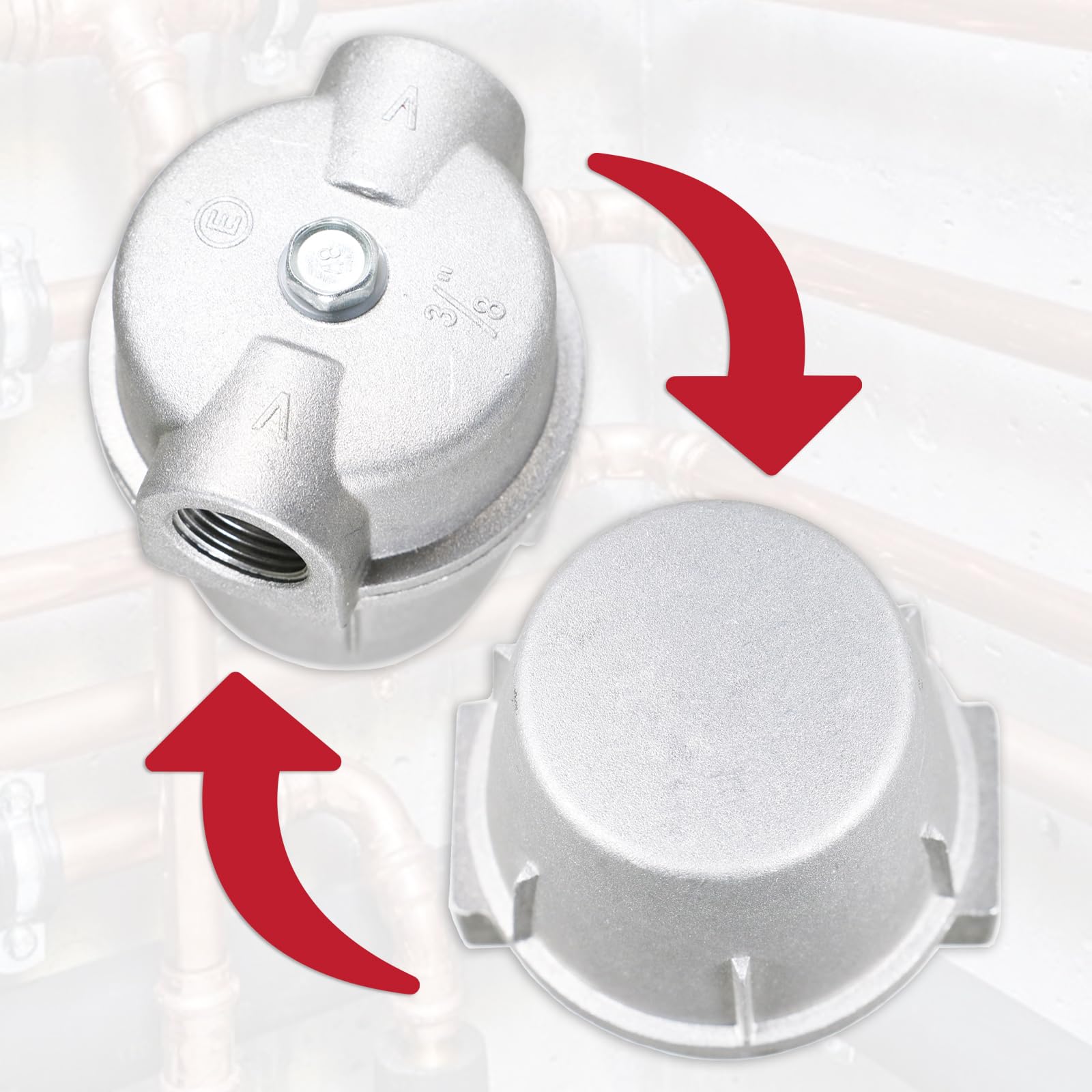 SPARES2GO Filtre à combustible en aluminium 3/8" pour chaudière à mazout de chauffage central + 2 raccords à compression 10 mm