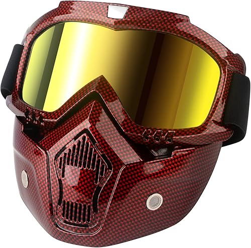 GGBuy Gafas de Montar para Casco de Motocicleta con Máscara Facial Extraíble, Gafas Cálidas Antivaho Desmontables Filtro Bucal Correa Antideslizante