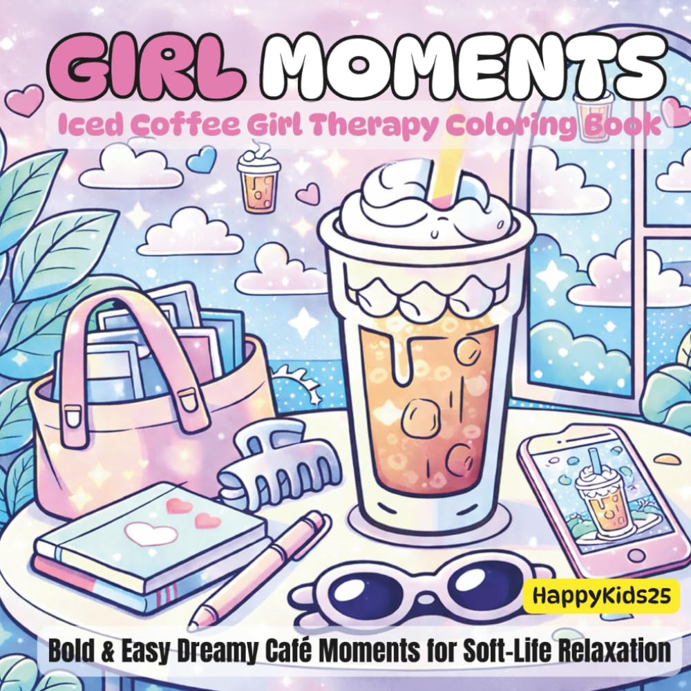 Girl Moments - Iced Coffee Girl Therapy Coloring Book: Bold & Easy Dreamy Café Moments for Soft-Life Relaxation