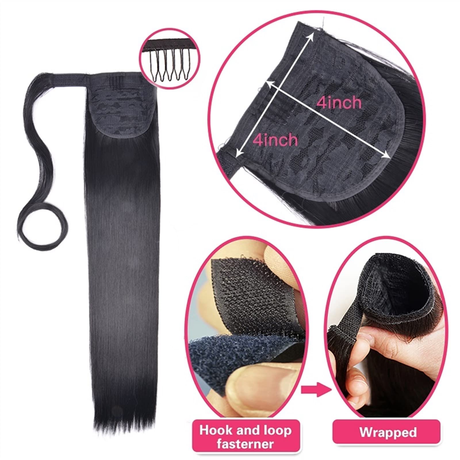 Extensión de la Cola de Caballo Extensión de Pelo de Cola de Caballo sintética Larga y Recta, Extensiones de Cola de Caballo, tocados Naturales, Pelo sintético Ropa Diaria Femenina (Color : Straight