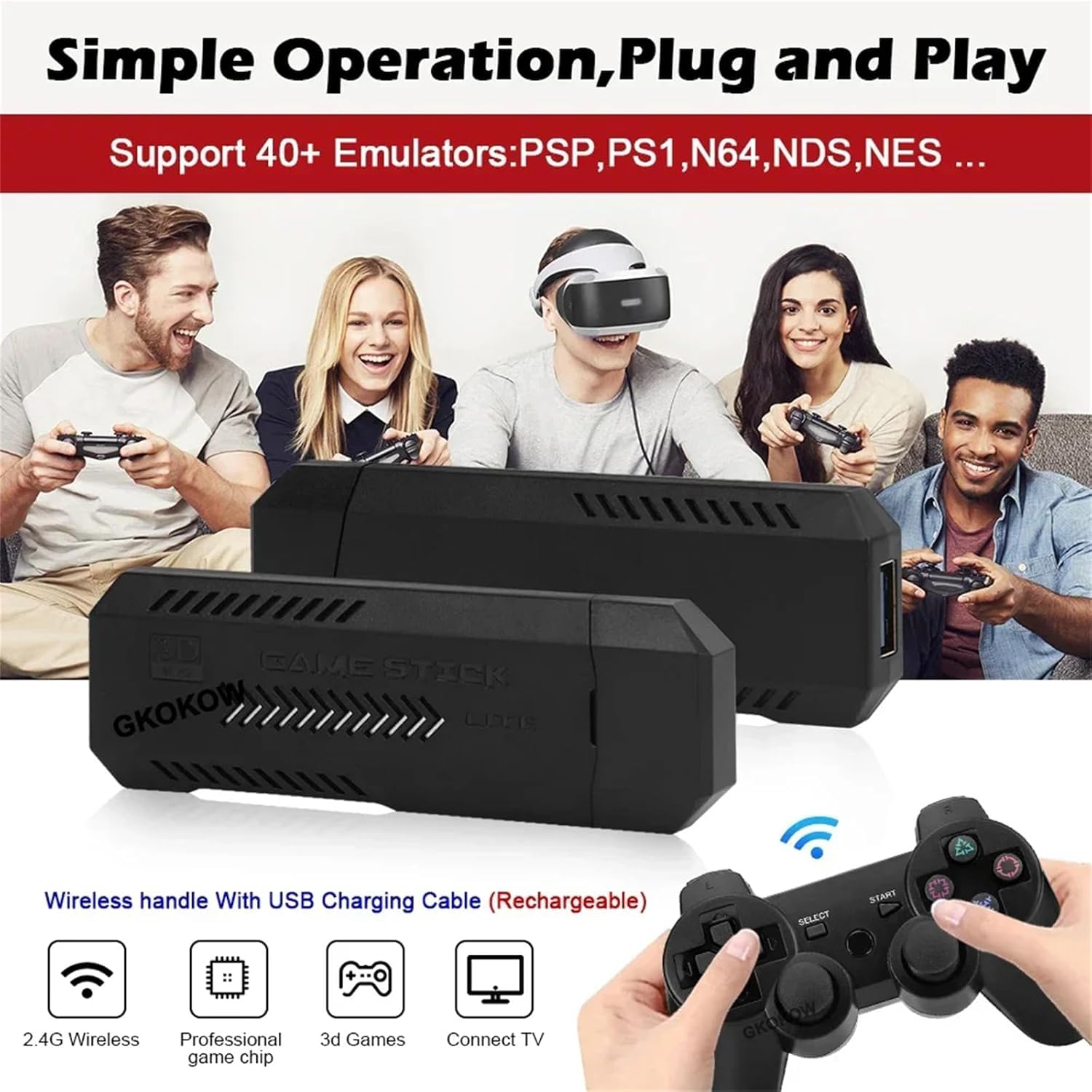 Console De Jeux Vidéo Rétro X2 Plus Avec 40 000 Jeux (128 Go) - Manettes Sans Fil 2.4G - Sortie 4K - Cadeau Idéal - 6