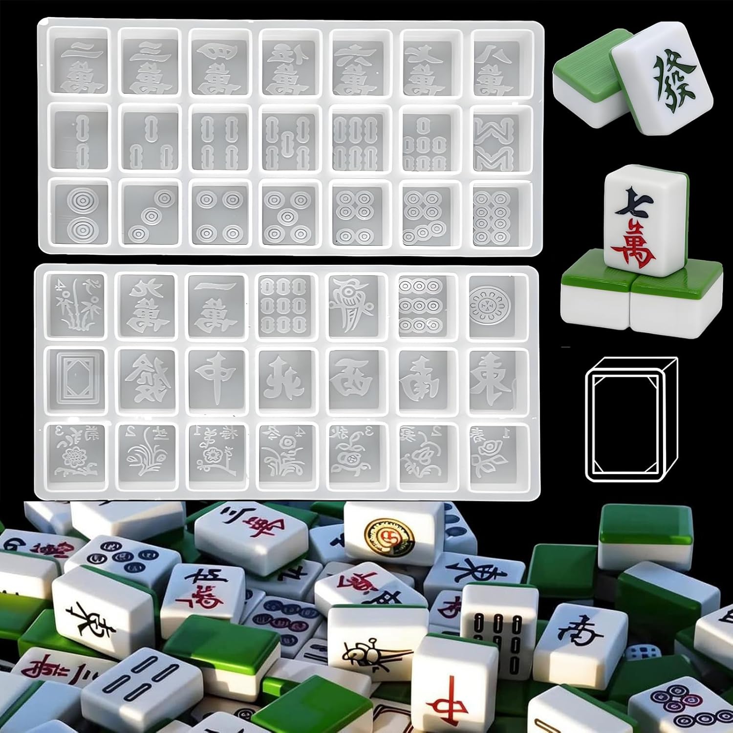 Mahjong Silicone Mold, Gasusen Chinese Mahjong Tile Set Silicone Molds DIY Mahjong Game Molds for Epoxy Resin Casting Jewelry Making Mold (42#)