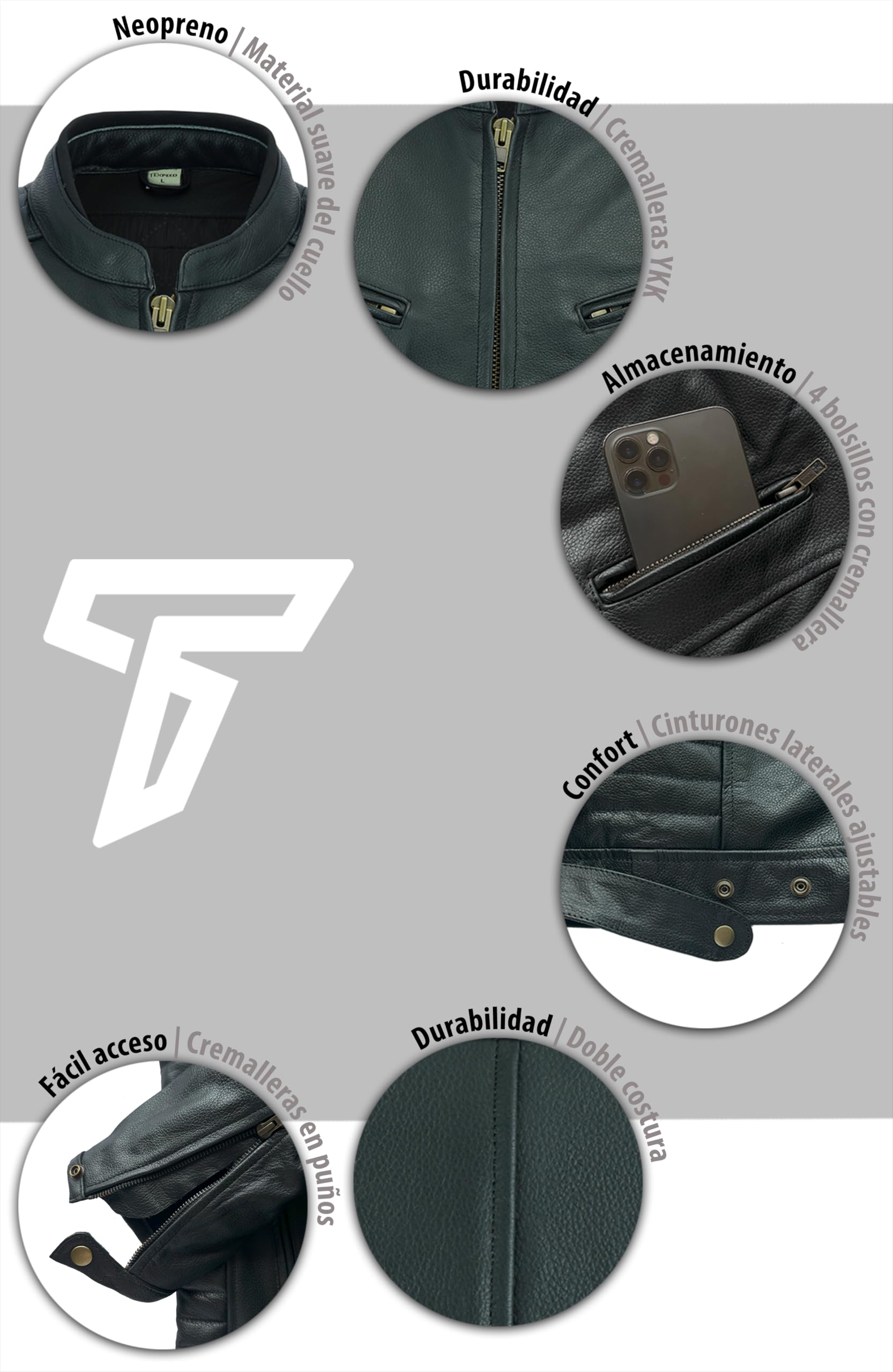 Texpeed Chaqueta de moto de cuero para mujer - Chaqueta de moto de turismo con protección de armadura CE original para motociclista (EN 1621-1) Negro - XXL