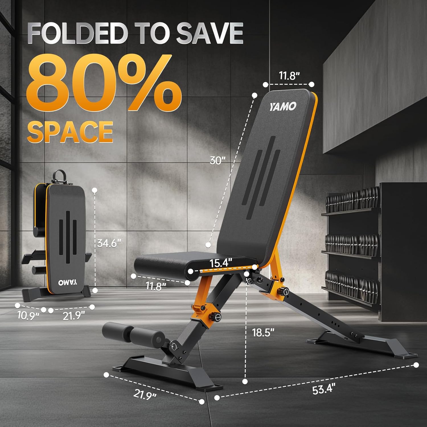 YAMO Adjustable Weight Bench for Full Body Workout, Foldable Workout Bench of Home Gym, Bench Press Strength Training, Incline Decline Flat Utility Workout Bench with Quick Folding Space Saving