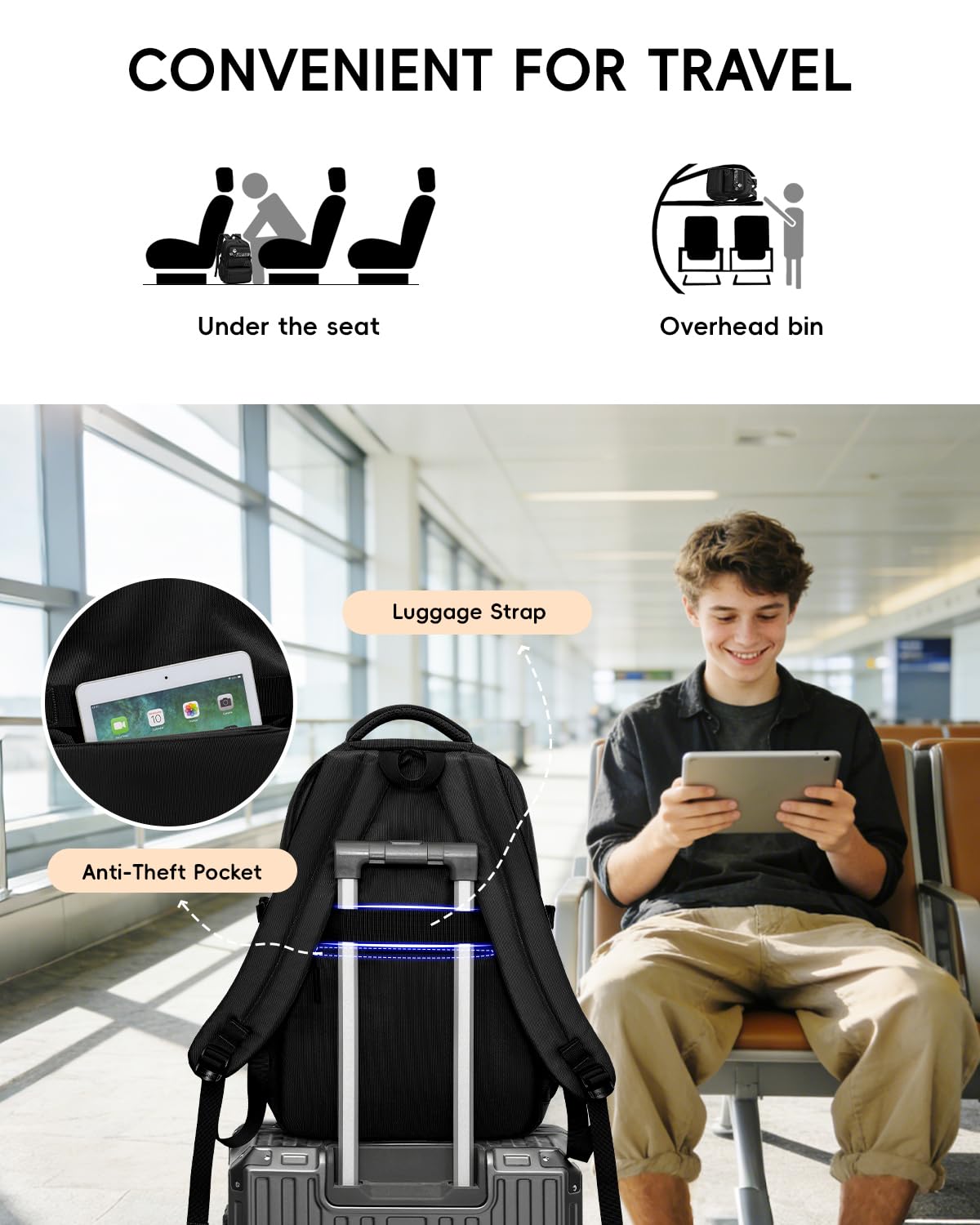Amythe Mochila Escolar Niño Adolescente, Mochila Colegio Gran Capacidad 25L para Juveniles Chico, Mochilas Instituto Impermeable e Ligera Adaptable a Carro, Negro