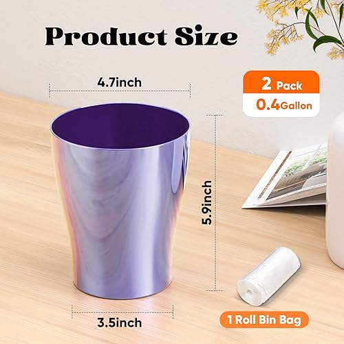 Miniatura 3 de Paquete de 2 mini cubos de basura  Bote de basura pequeño de 0.4 galones para encimera de escritorio  Pequeña cesta de basura perfecta para el