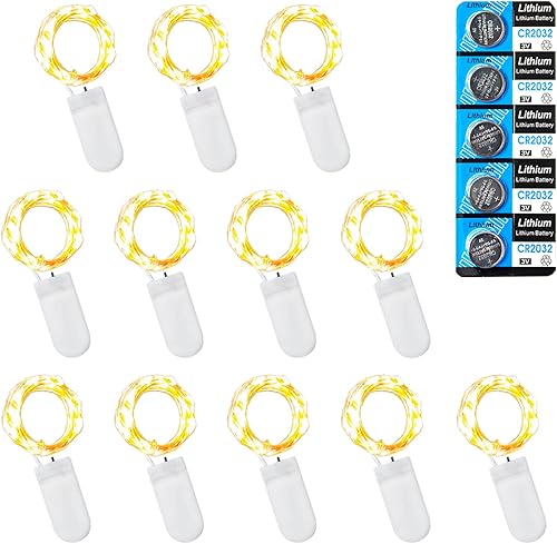 Etinga - Paquete de 12 luces de hadas que funcionan con pilas, 10 luces LED en alambre de cobre plateado de 3.3 pies, al