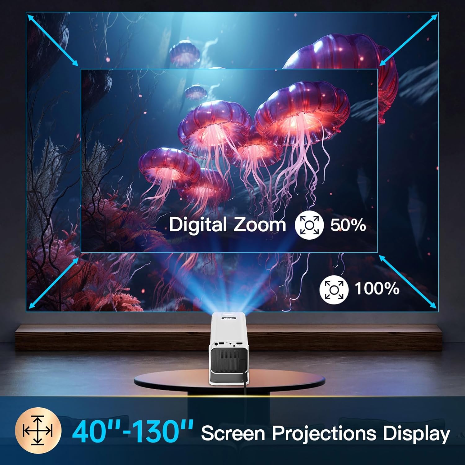 [180°Adjustable Stand]HIPPUS Smart Mini Projector with WiFi and Bluetooth, Full HD 1080P , Auto Keystone,4K Video Portable Ceiling Projector,Wifi 6,Android 11.0 (White)