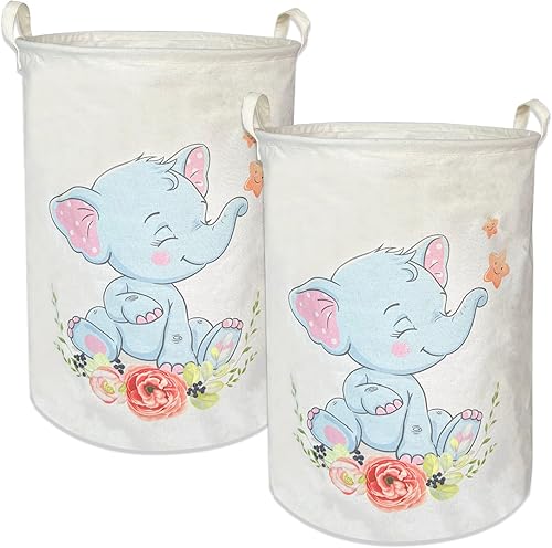 AMROSE Paquete de 2 cestas de lavandería para bebé, 19.6 pulgadas, cesta grande de lona para la ropa sucia para niños y niñas, cesta de