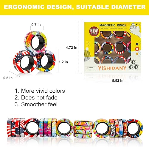 Miniatura 2 de YISHIDANY Juego de 12 anillos magnéticos para la ansiedad, anillos magnéticos para aliviar el estrés con TDAH, juguetes mágicos de camuflaje de