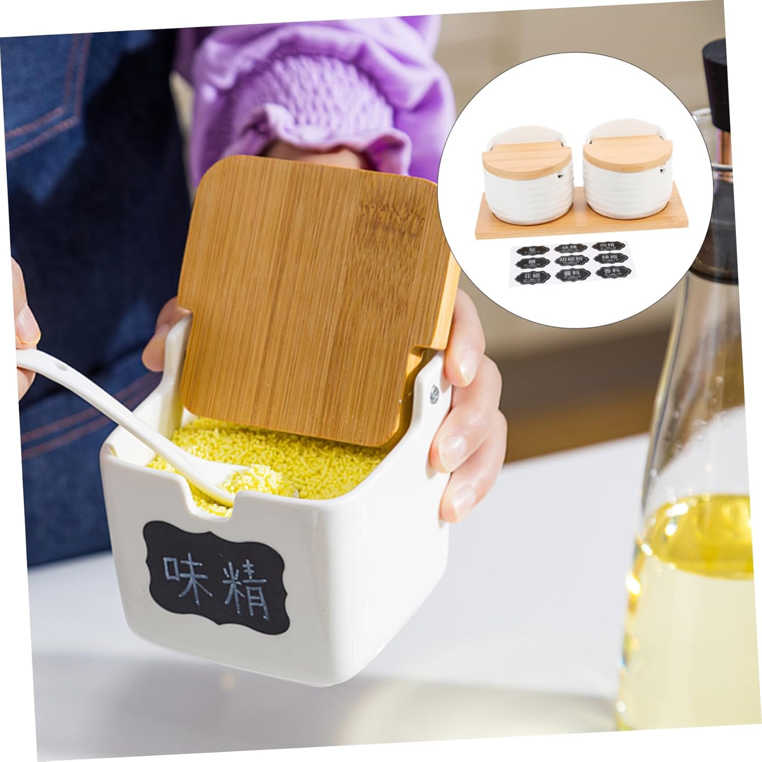 1Set Ceramic Kitchen Seasoning Jar Elegant Spice Storage Box for Home Restaurant Easy to Clean for Countertop Organization