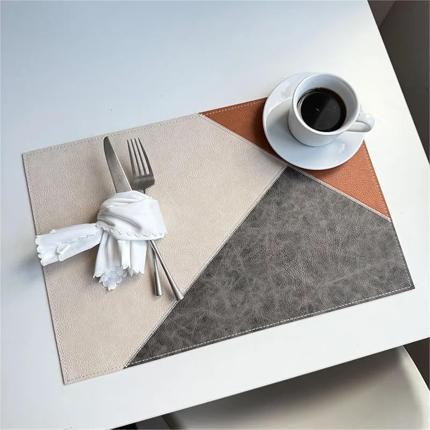 Placemats Square Faux Leather Table Mat Washable Heat Waterproof Oil Proof Place Mats for Kitchen Dining(Pinjie Cream,30x45cm 10pcs)
