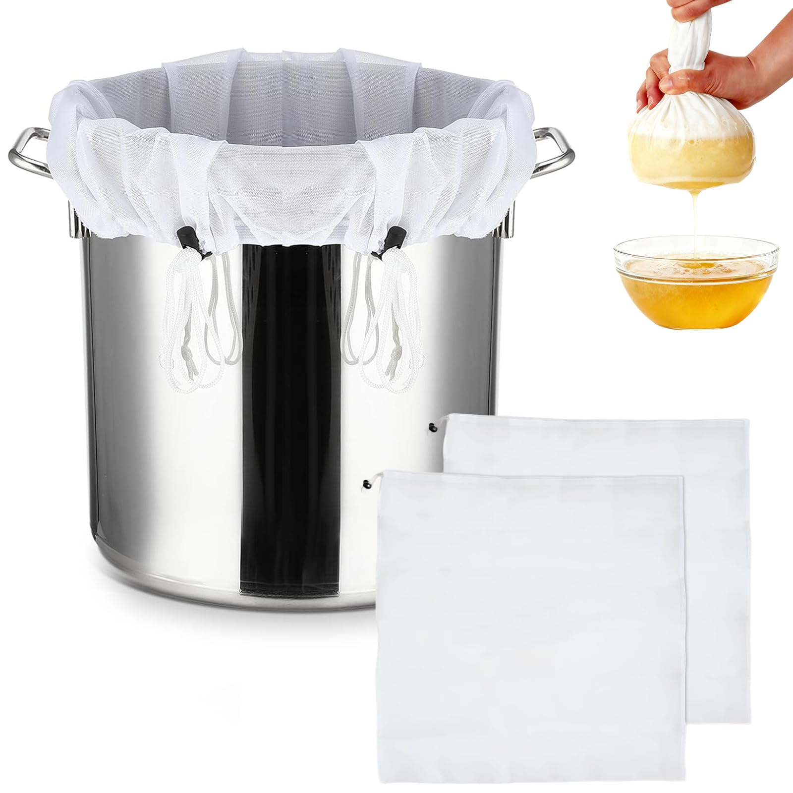 ChioSun Brew Bags 46x40cm, 2Pcs Drawstring Straining Bag, Reusable