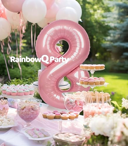 Miniatura 4 de Globo de número 8 de 40 pulgadas para niño o niña, color rosa grande 0-9, globos grandes de Mylar de 8 números, suministros de decoración de fiesta