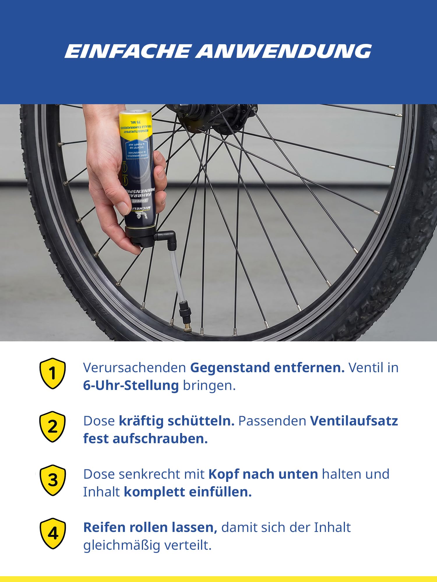 MICHELIN EXPERT Fahrrad Pannenspray 12 x 75 ml – Reifendichtmittel für alle Fahrradreifen & Ventile – Reifenpanne ohne Werkzeug Reparieren – für MTB, E-Bike & Rennrad