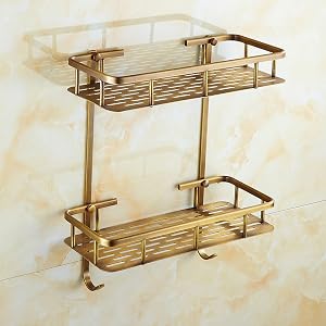 Wall Mounted Rustproof Copper Bathroom Shower Shelf - Solid Brass Storage Basket Shower Caddy Organizer - Toilet Washstand