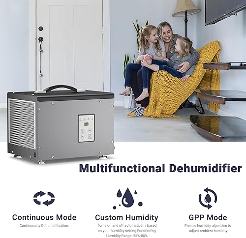 Miniatura 2 de BaseAire - Deshumidificador para toda la casa  Deshumidificadores comerciales de sótano de 70 pintas con bomba y manguera  Hasta 1000 pies