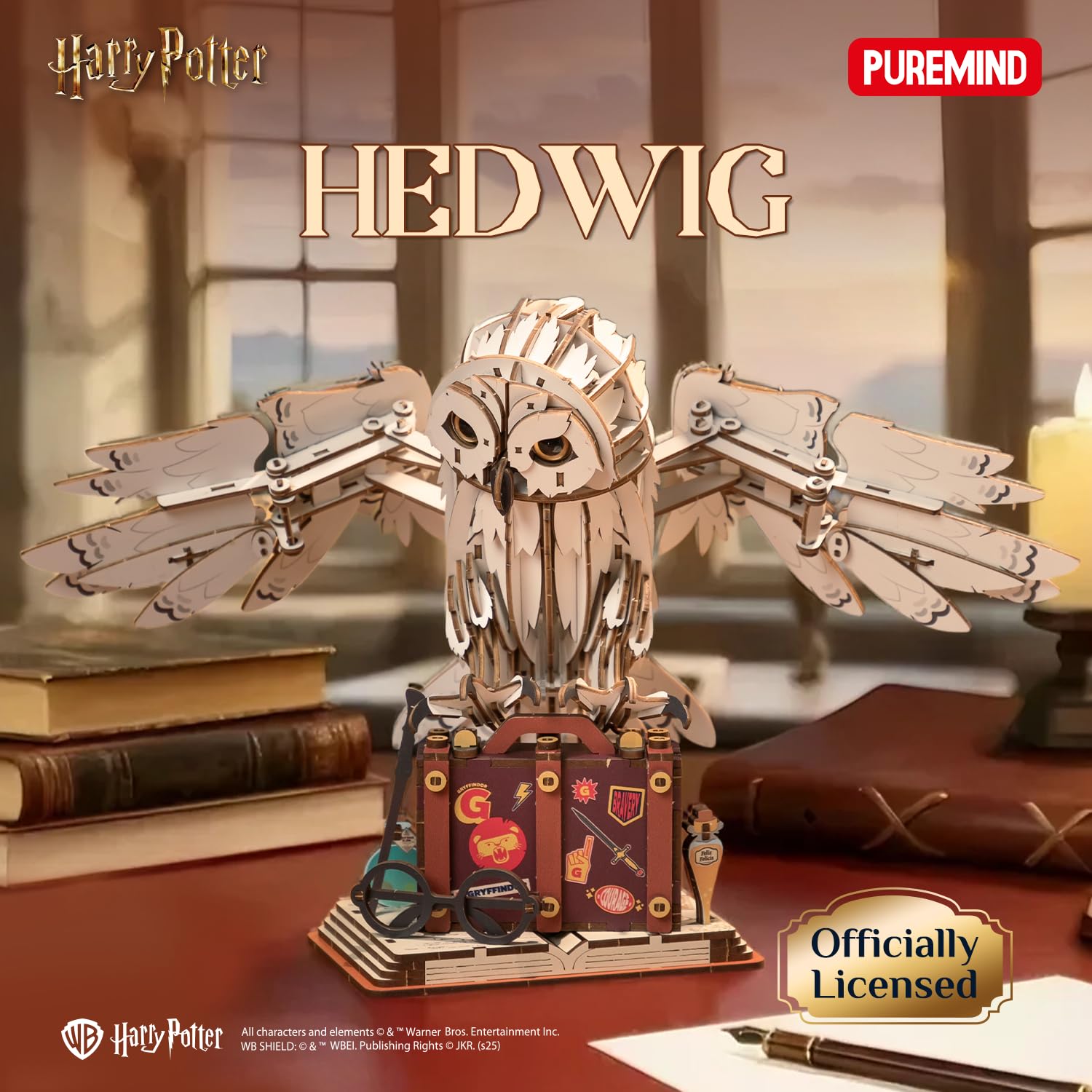 PUREMIND Harry Potter Hedwiga, mechaniczne puzzle 3D, oficjalna licencja | Ruchome skrzydła, obracana głowa, szczegółowy model sowy, montaż bez pośpiechu, dekoracja na biurko lub do witryny