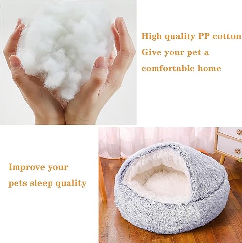Miniatura 6 de SUOXU Camas para Gatos de Interior, Cama de Felpa con Capucha Tipo Cueva para Gatitos y Perros Pequeños, Base Antideslizante Lavable y