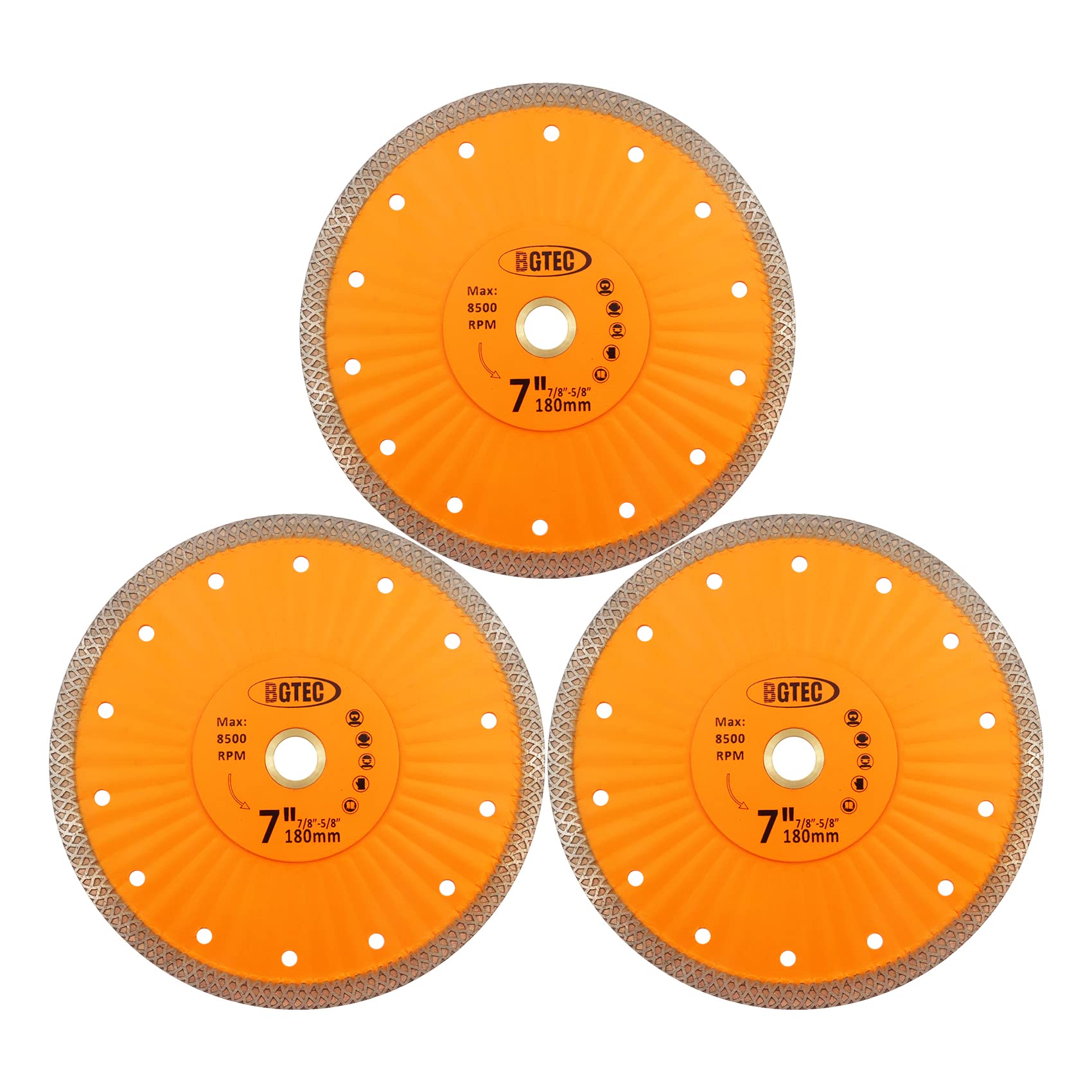 BGTEC Diamante Porcellana Lame per sega, 3pcs 7 pollici/180MM Super-Sottile Mesh Rim Diamante Disco da taglio con 7/8 "-5/8" Pergolato per piastrelle di granito Marmo Ceramica Arenaria