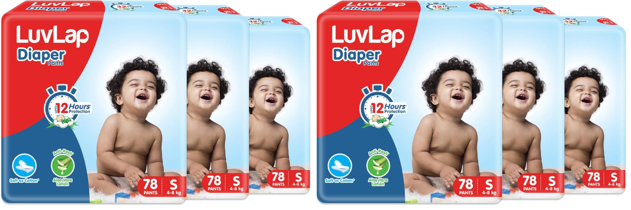 LuvLap Pant Style Baby Diapers, Small (SM) For babies of 4 to 8Kg, 234 Count (78x3) with Aloe Vera Lotion for rash protection, with upto 12hr protection Diapers, (78 Count, Pack of 6)-image-10